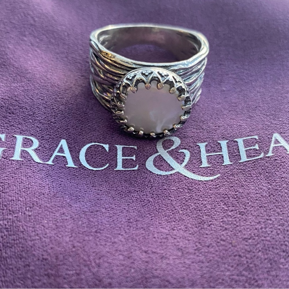 Gorgeous Grace & Heart Pearl & Sterling Silver Ring